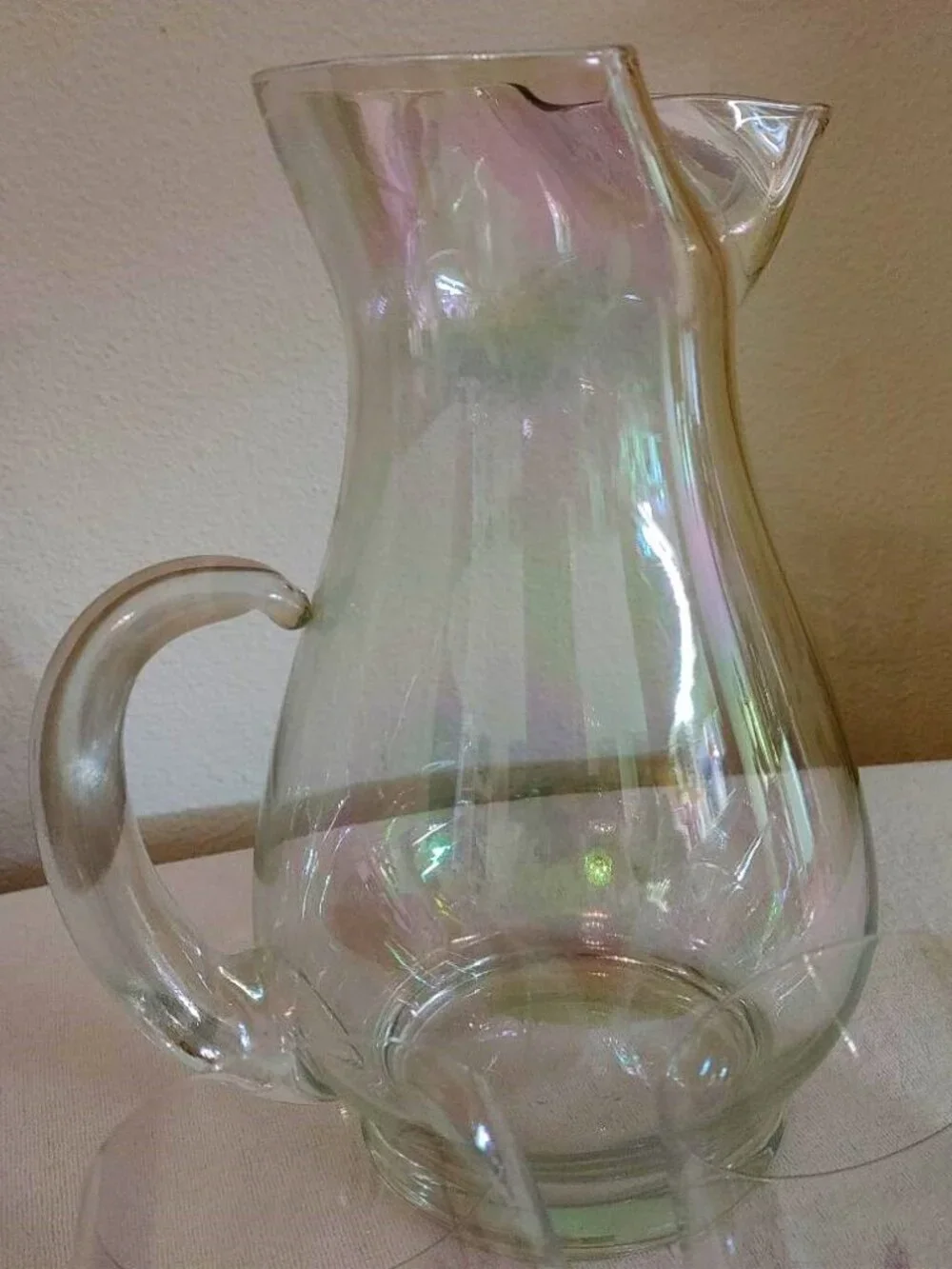 Vtg. Iridescent Aurora Borealis Glass Pitcher 80 Oz & 4 Tumblers 18 Oz 5 Pc Set